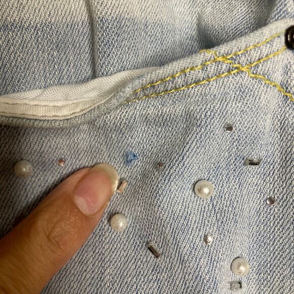 Zara Basic Z1975 Light Wash Pearl Embellished Cropped Ripped Jeans 6/28 - Picture 9 of 12